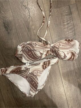 Brown Paisley Bandeau Bikini Set - Women's Swim